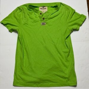 Boys Large Hollister Bright Green Henley Shirt